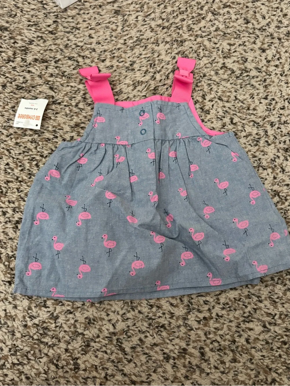 Baby Girls Gymboree Flamingo Print Pinafore Dress with Pink Straps
